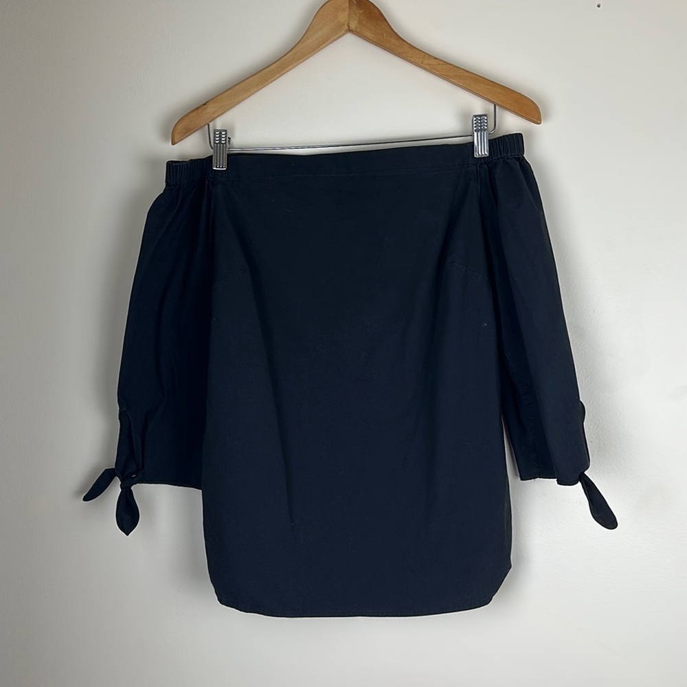 Boston Proper Woman’s Top XS Off the Shoulder 3/4 Sleeve Tie Bottom Slit Side